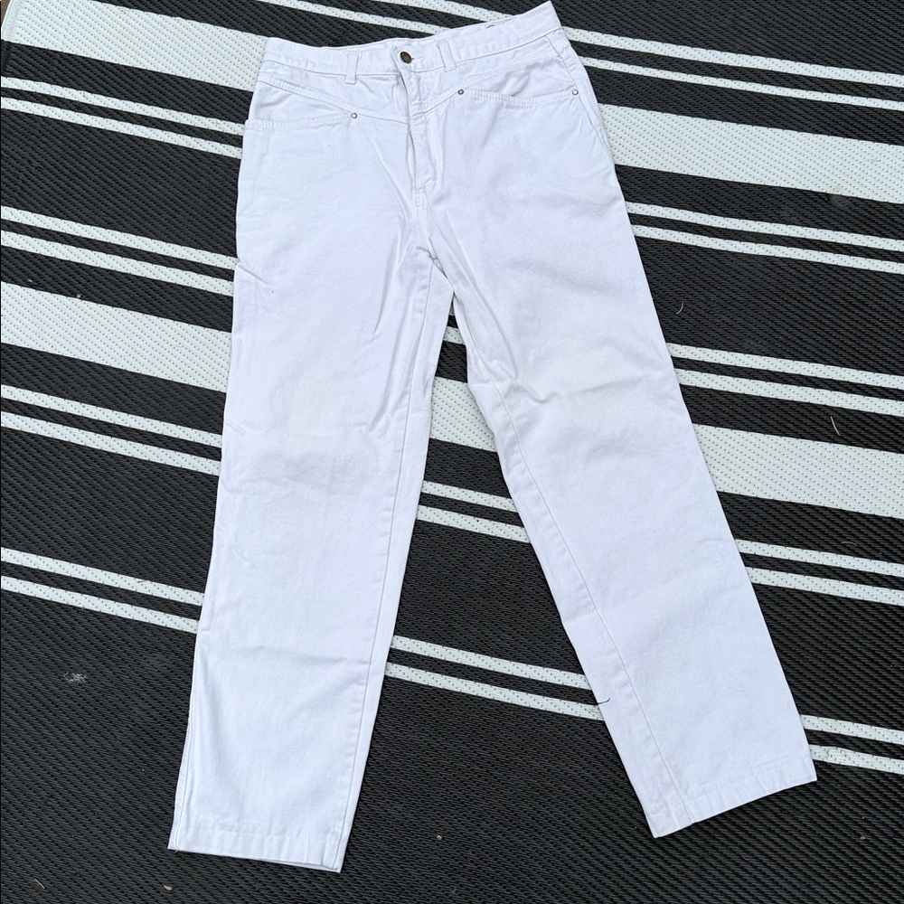 Vintage L’Avion 100% cotton white 80s high waist denim jeans 28”